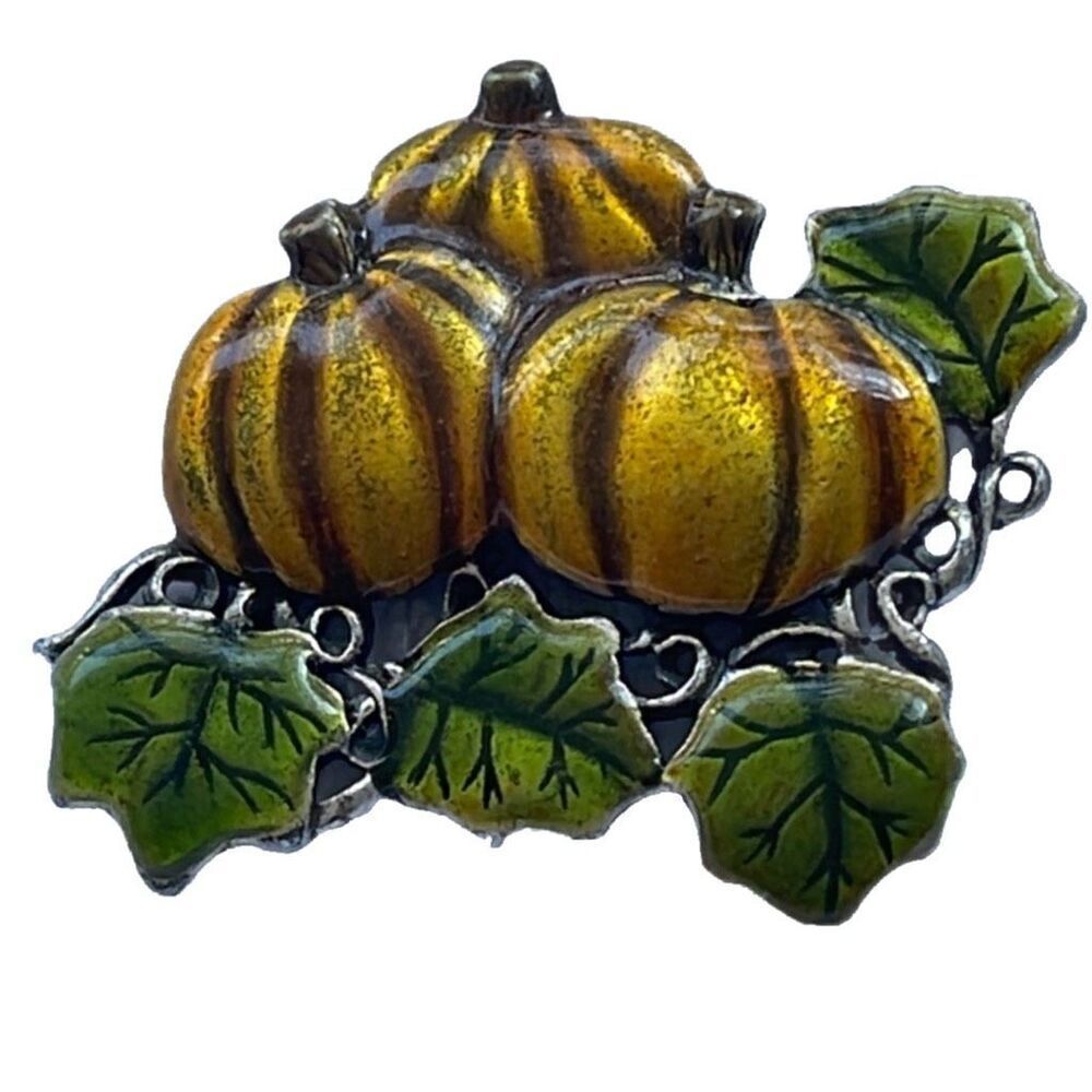 Pumpkin patch brooch enamel over pewter by AJMC.